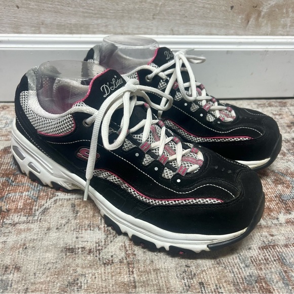 Skechers D'Lites Sneaker Womens 10 Black Pink 11860‎ BKWP Memory Foam - Picture 1 of 9